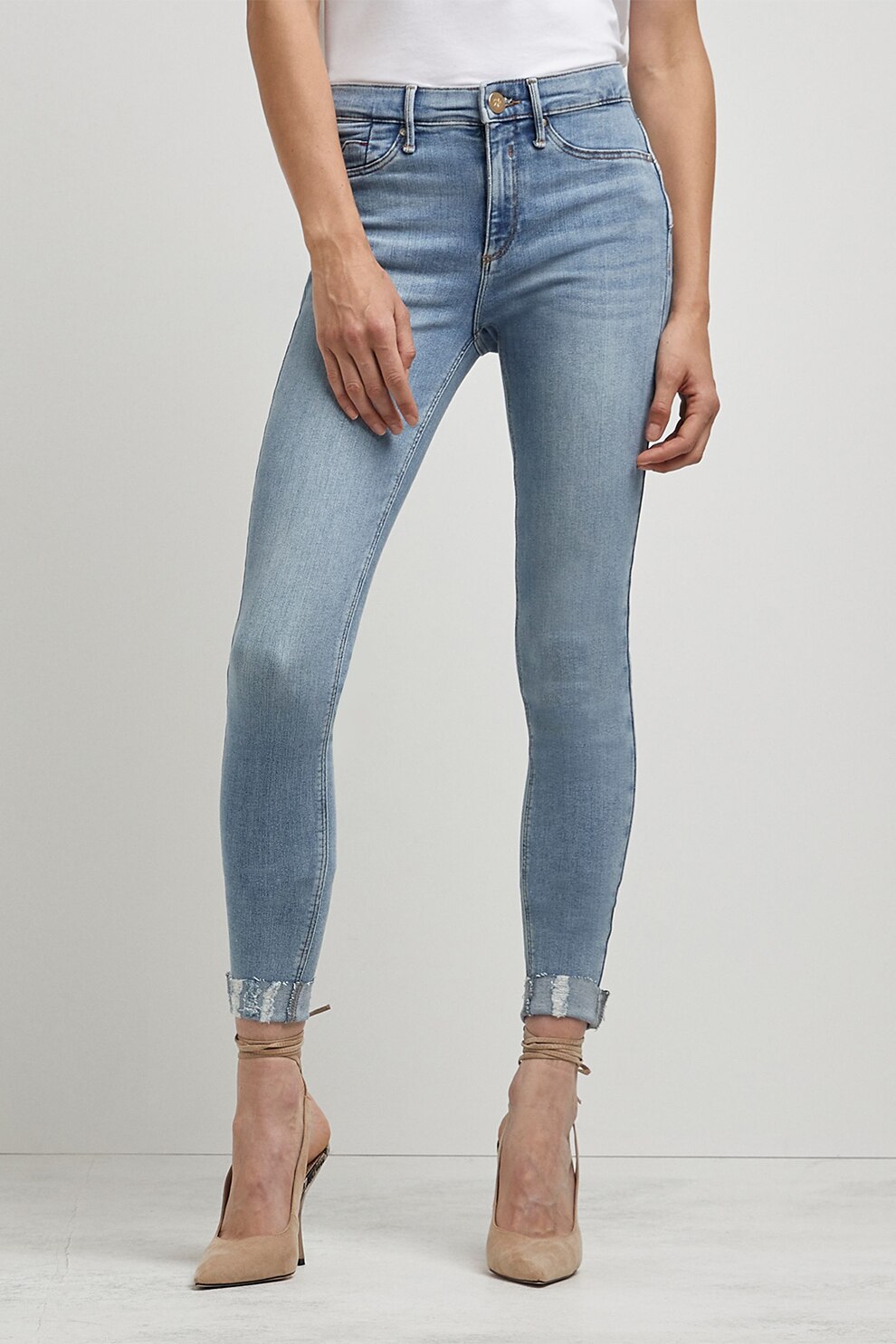River Island, Blugi skinny cu detalii deteriorate, Albastru deschis