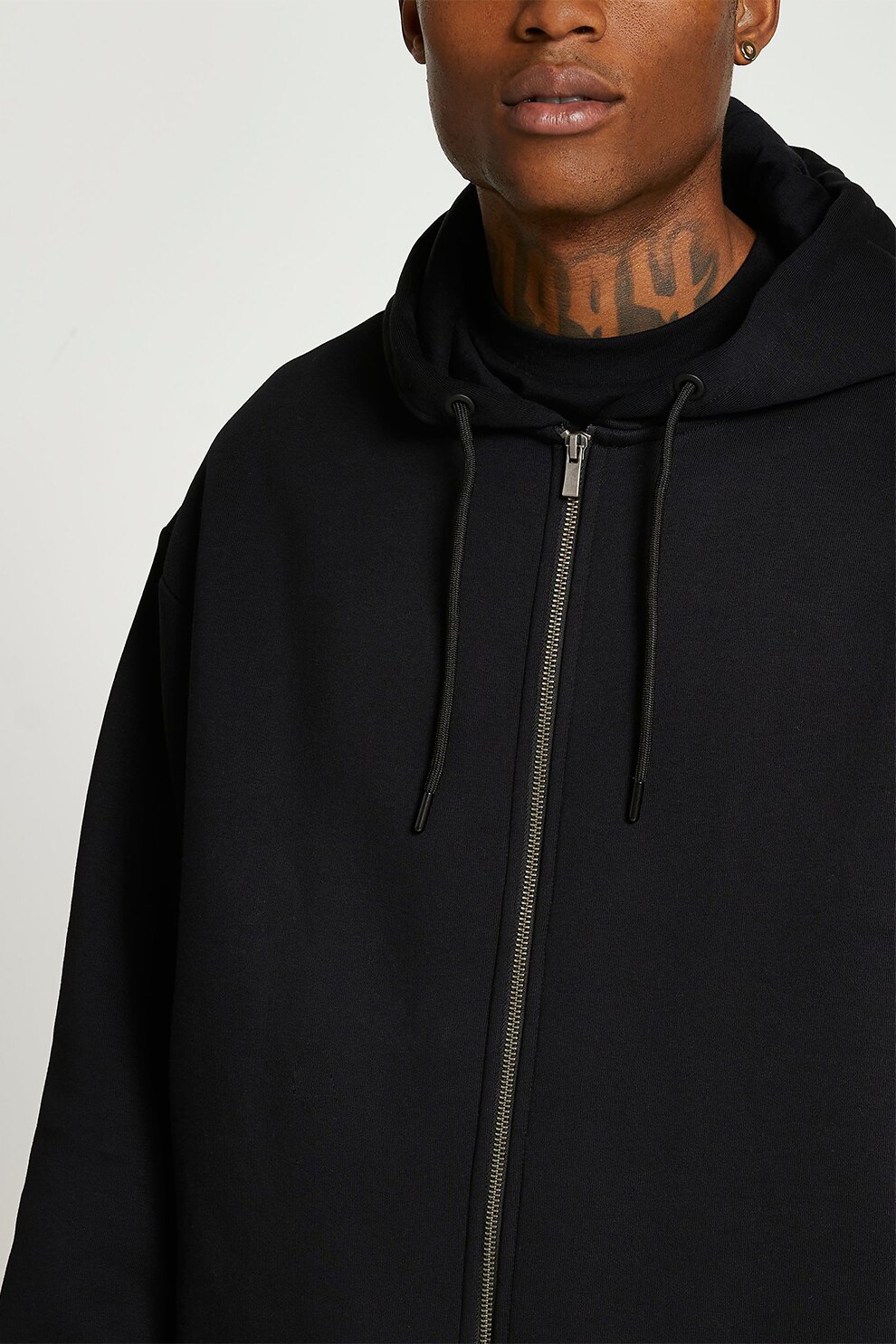 River Island, Hanorac cu fermoar si maneci cazute, Negru