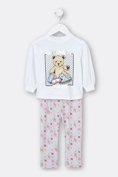 River Island, Pijama din amestec de bumbac cu imprimeu grafic, Alb/Rosu, 86 CM River Island, Pijama din amestec de bumbac cu imprimeu grafic, Alb/Rosu, 86 CM