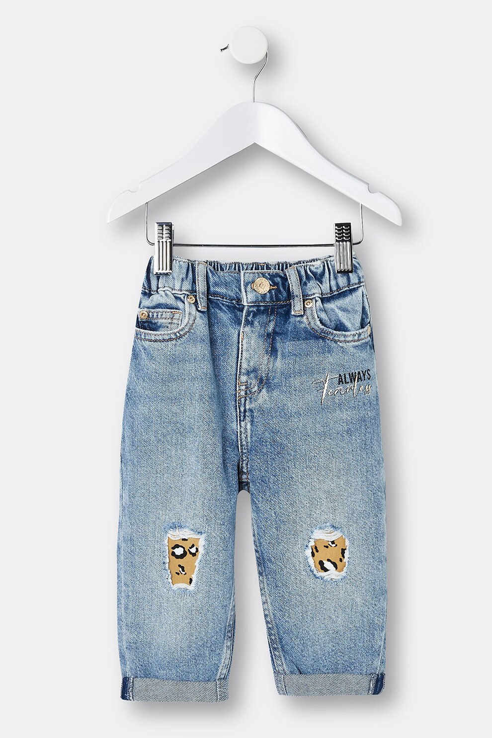 River Island, Blugi mom-fit cu aspect decolorat, Albastru deschis