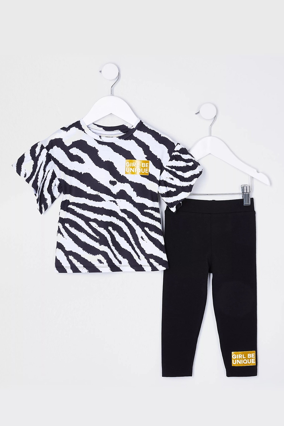 River Island, Set de colanti si tricou cu imprimeu, Negru/Alb