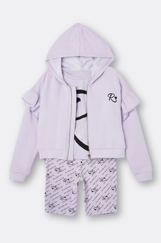 River Island, Set de colanti scurti cu imprimeu, hanorac cu fermoar si tricou, 3 piese, Lila River Island, Set de colanti scurti cu imprimeu, hanorac cu fermoar si tricou, 3 piese, Lila