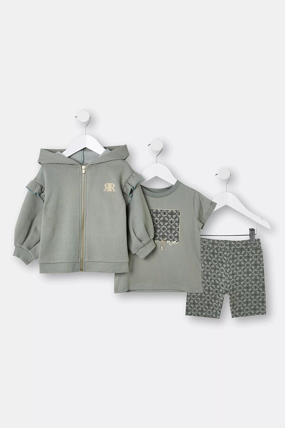 River Island, Set de tricou, hanorac si pantaloni scurti - 3 piese, Gri, 86 CM