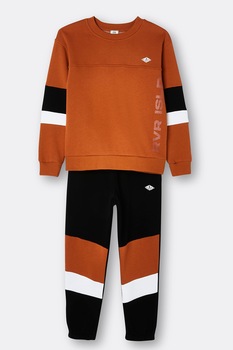 River Island, Set de bluza din amestec de bumbac si pantaloni, 2 piese, Oranj stins/Negru River Island, Set de bluza din amestec de bumbac si pantaloni, 2 piese, Oranj stins/Negru