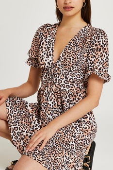 River Island, Rochie evazata cu animal print, Maro River Island, Rochie evazata cu animal print, Maro