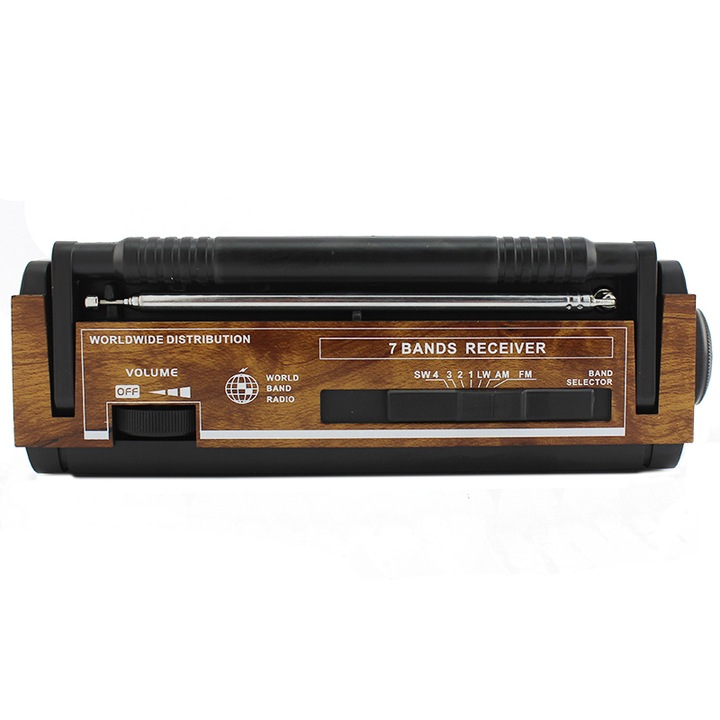 Radio portabil FM-AM Leotec, stil retro, 7 benzi radio, alimentare priza sau baterii