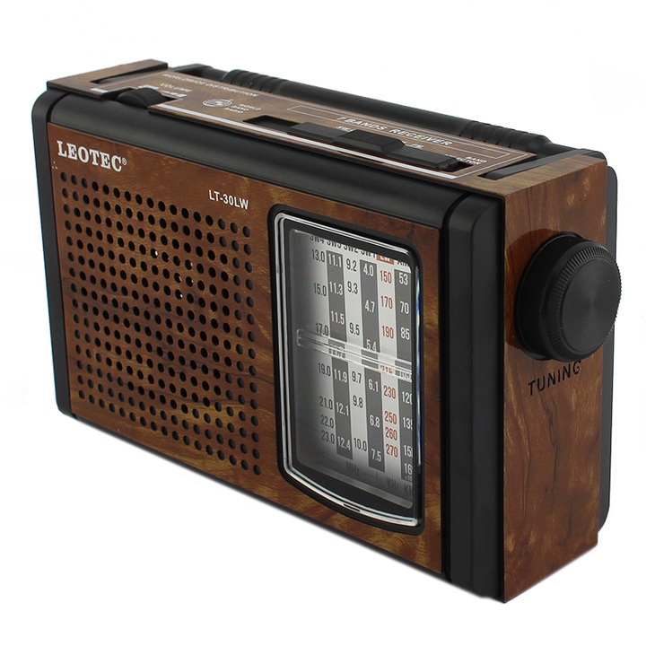 Radio portabil FM-AM Leotec, stil retro, 7 benzi radio, alimentare priza sau baterii