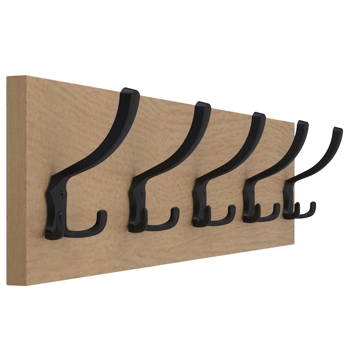 Cuier Pico, MDF, 15x70 cm, Negru/Stejar