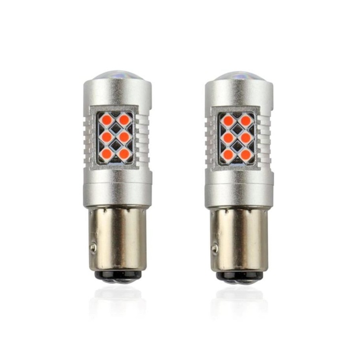 Set 2 becuri stop frana 24 LED-uri, 12/24V, P21/5W BAY15d Canbus, rosu, 02579 Amio
