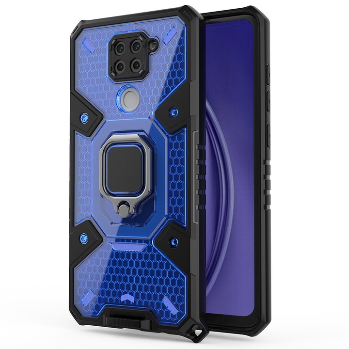 Husa Pentru Xiaomi Redmi Note 9, Honeycomb Armor, Cu Suport Inel, Albastru