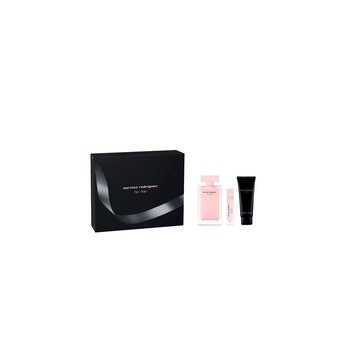 Set parfum 100, lapte de corp 75 ml si mini parfum 10 ml Narciso Rodriguez, For Her, Femei Set parfum 100, lapte de corp 75 ml si mini parfum 10 ml Narciso Rodriguez, For Her, Femei