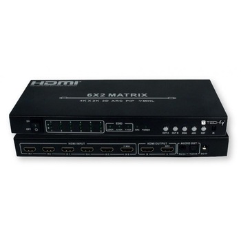 Matrice HDMI activ, alimentator inclus, 6 x 2 porturi , 6 intrari - 2 iesiri, 4K, TECHLY, negru, IDATA HDMI-H62 Matrice HDMI activ, alimentator inclus, 6 x 2 porturi , 6 intrari - 2 iesiri, 4K, TECHLY, negru, IDATA HDMI-H62
