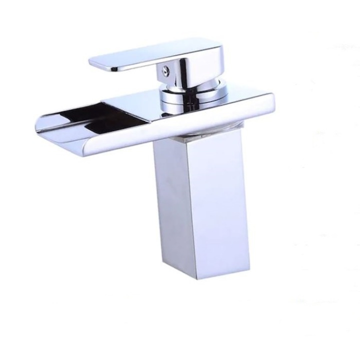 Смесител за баня AquaSpa, С вграден LED сензор, Тип водопад, За монтаж на мивка, 17,5 см, Хром