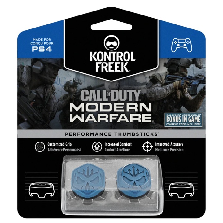 Set 2 Bucati Thumbgrip din Silicon Performance KontrolFreek CoD Modern Warfare, Thumbstick Accesoriu Controller PS5, PS4, Crestere Acuratete si Confort, Albastru