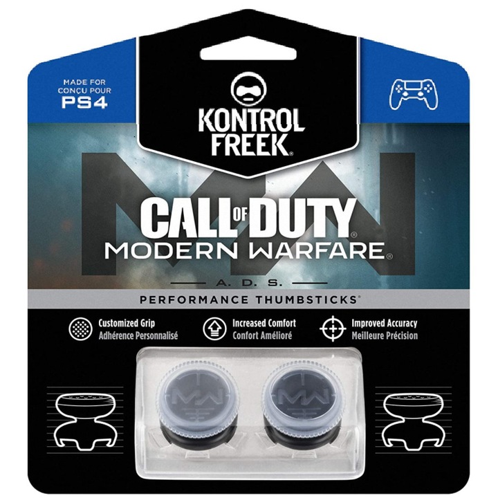 Set 2 Bucati Thumbgrip din Silicon Performance KontrolFreek CoD Modern Warfare A.D.S, Thumbstick Accesoriu Controller PS5, PS4, Crestere Acuratete si Confort, Gri