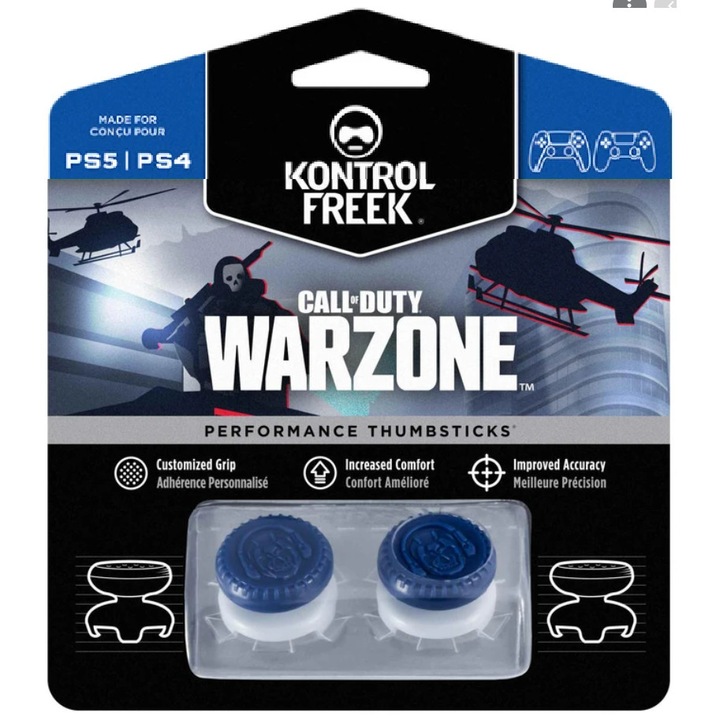 Set 2 Bucati Thumbgrip din Silicon Performance KontrolFreek CoD Warzone, Thumbstick Accesoriu Controller PS5, PS4, Crestere Acuratete si Confort, Albastru