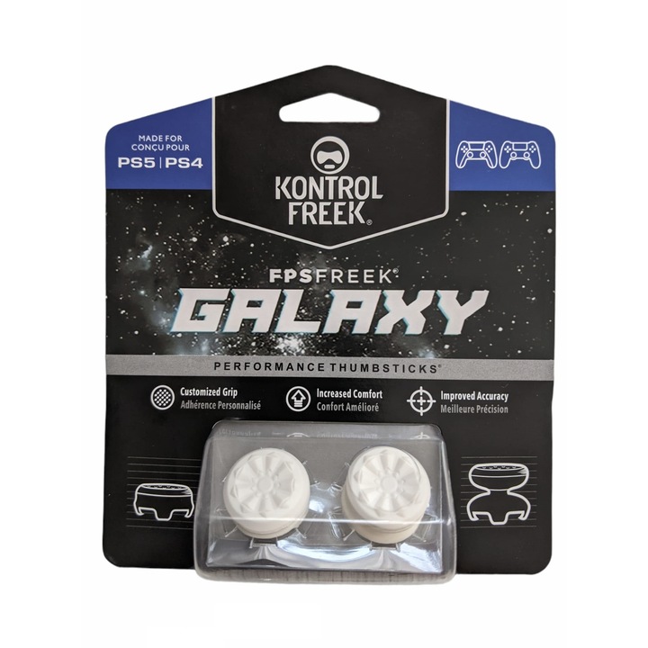 2 db szilikon Thumbgrip Performance KontrolFreek Galaxy, PS5, PS4 vezérlőtartozék hüvelykujjból álló készlet, nagyobb pontosság és kényelem, fehér