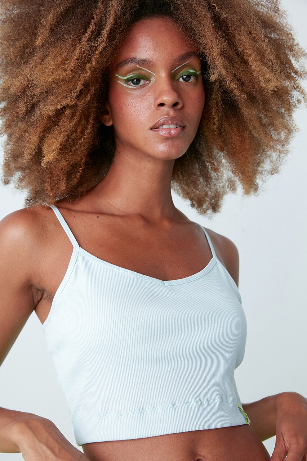 Penti, Top crop de pijama cu decolteu rotund, Albastru deschis