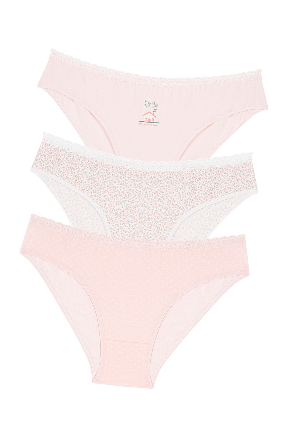 Penti, Set de chiloti cu imprimeuri variate - 3 perechi, Roz/Alb