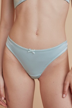 Penti, Chiloti tanga satinati cu detaliu funda, Albastru deschis, XS Penti, Chiloti tanga satinati cu detaliu funda, Albastru deschis, XS