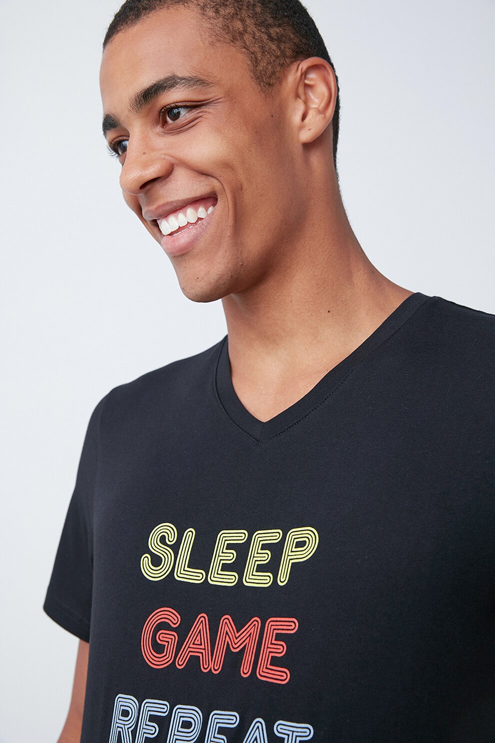 Penti, Pijama scurta cu imprimeu grafic, Negru/Oranj mandarina, S