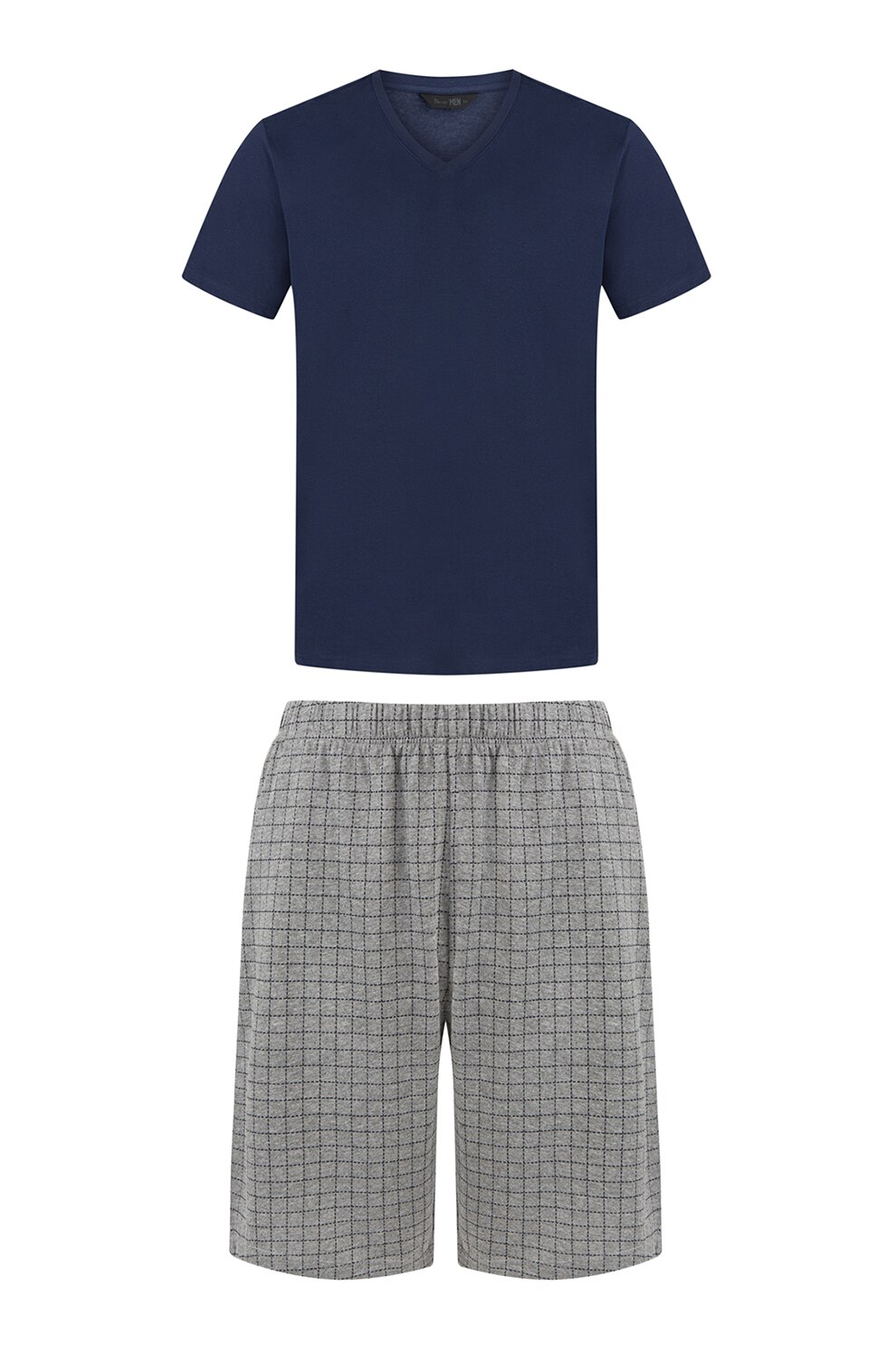 Penti, Pijama cu maneci scurte si decolteu in V, Bleumarin/ Gri