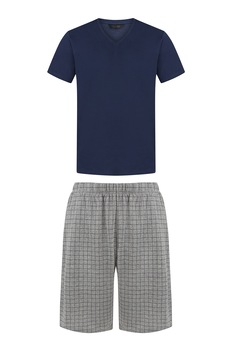 Penti, Pijama cu maneci scurte si decolteu in V, Bleumarin/ Gri Penti, Pijama cu maneci scurte si decolteu in V, Bleumarin/ Gri