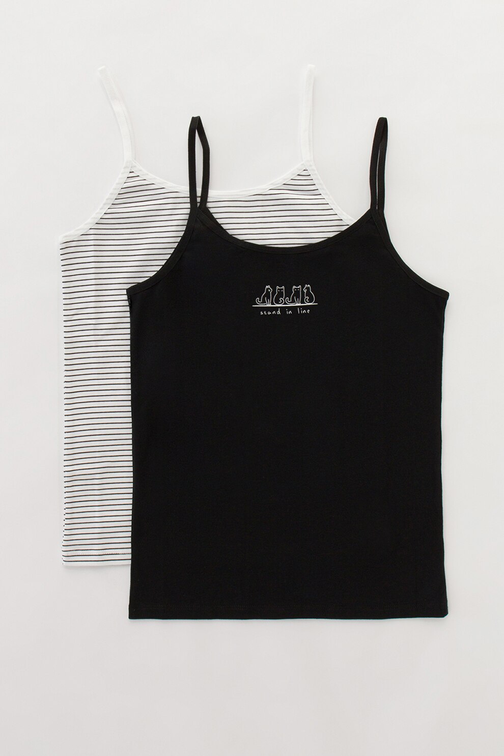 Penti, Set de top-uri din bumbac - 2 piese, Negru/Alb