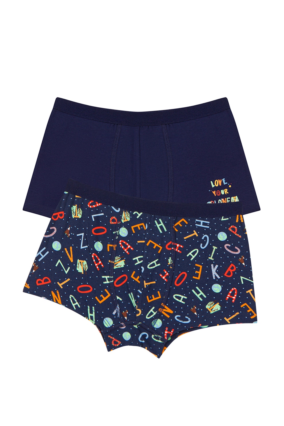 Penti, Set de boxeri cu imprimeu text - 2 perechi, Bleumarin