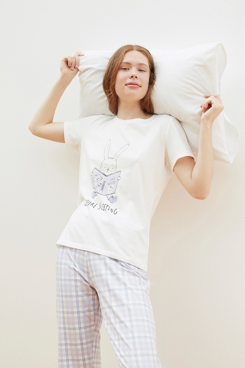 Penti, Pijama cu imprimeu si decolteu la baza gatului, albastru azur, alb