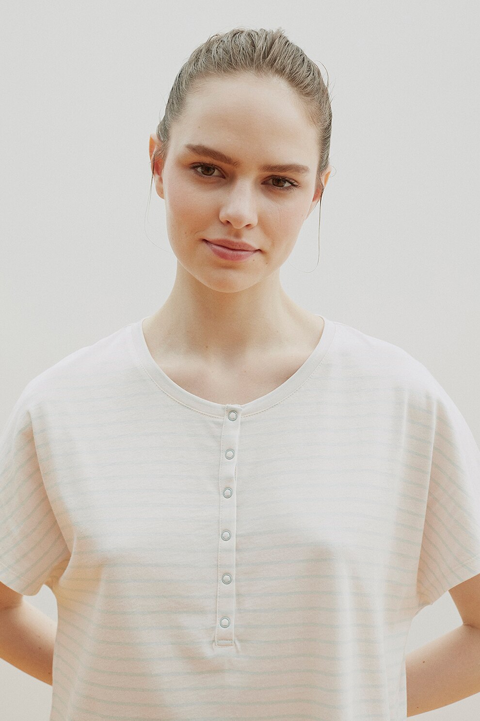 Penti, Pijama scurta cu model in dungi, Alb