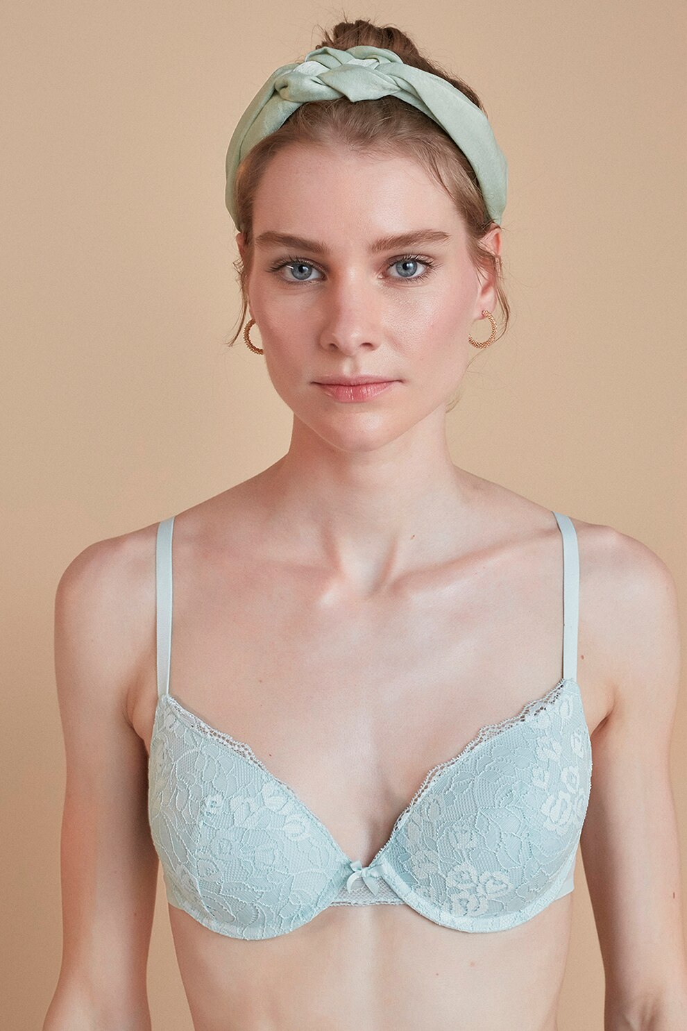 Penti, Sutien push-up din dantela, Albastru deschis