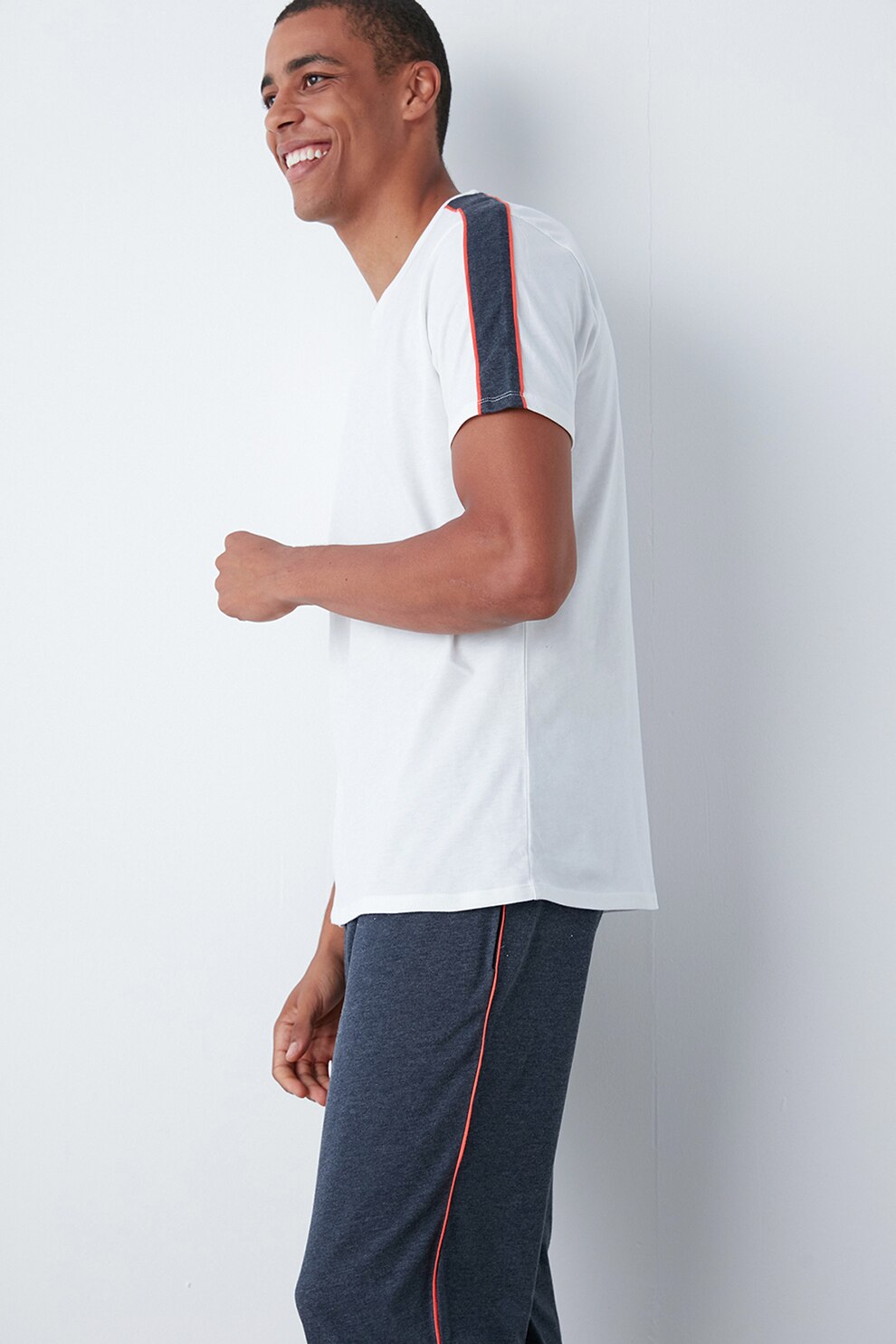 Penti, Pijama lunga din amestec de bumbac, Albastru/Alb