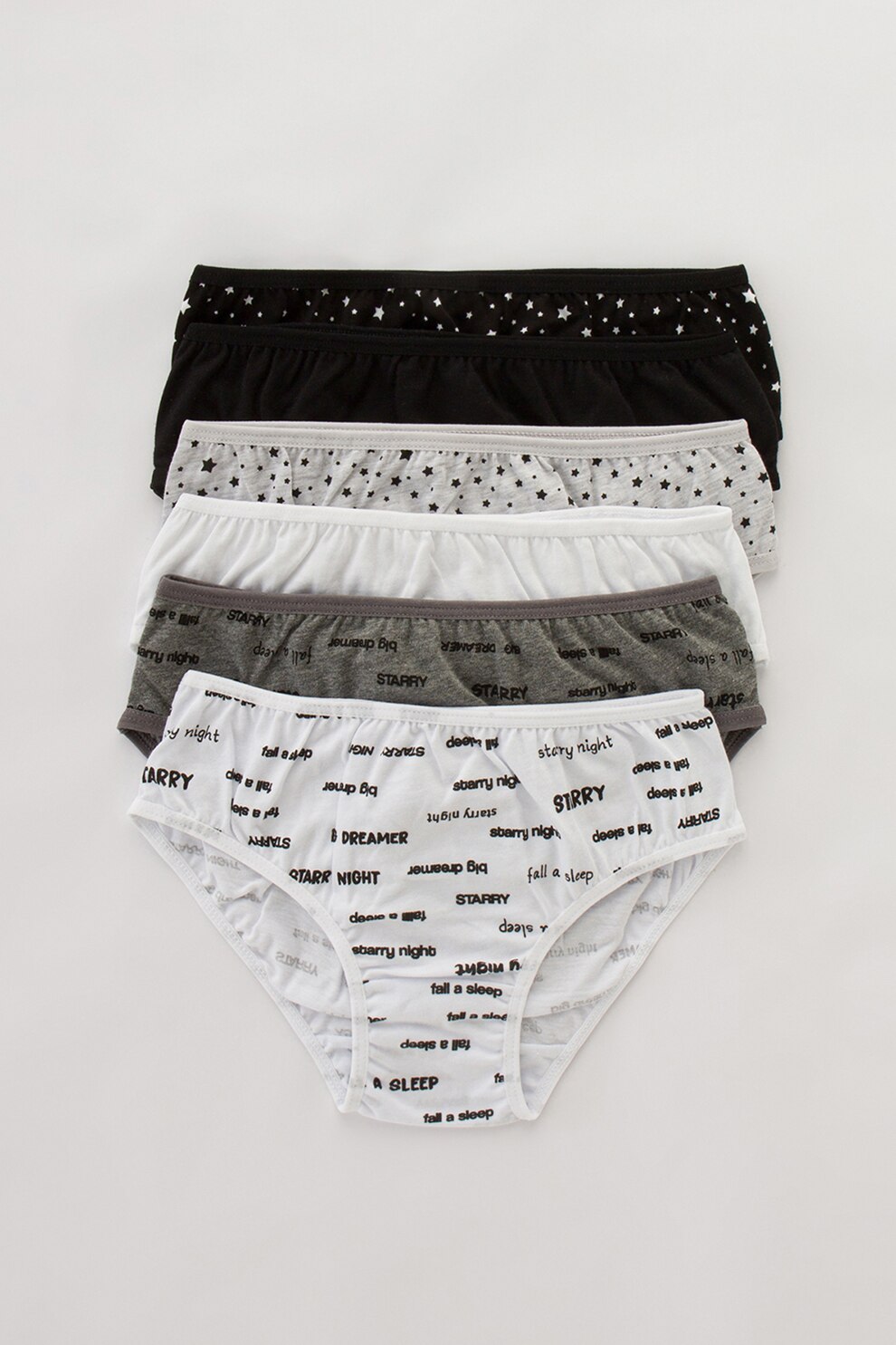 Penti, Set de chiloti cu imprimeuri variate - 6 perechi, Negru/Alb