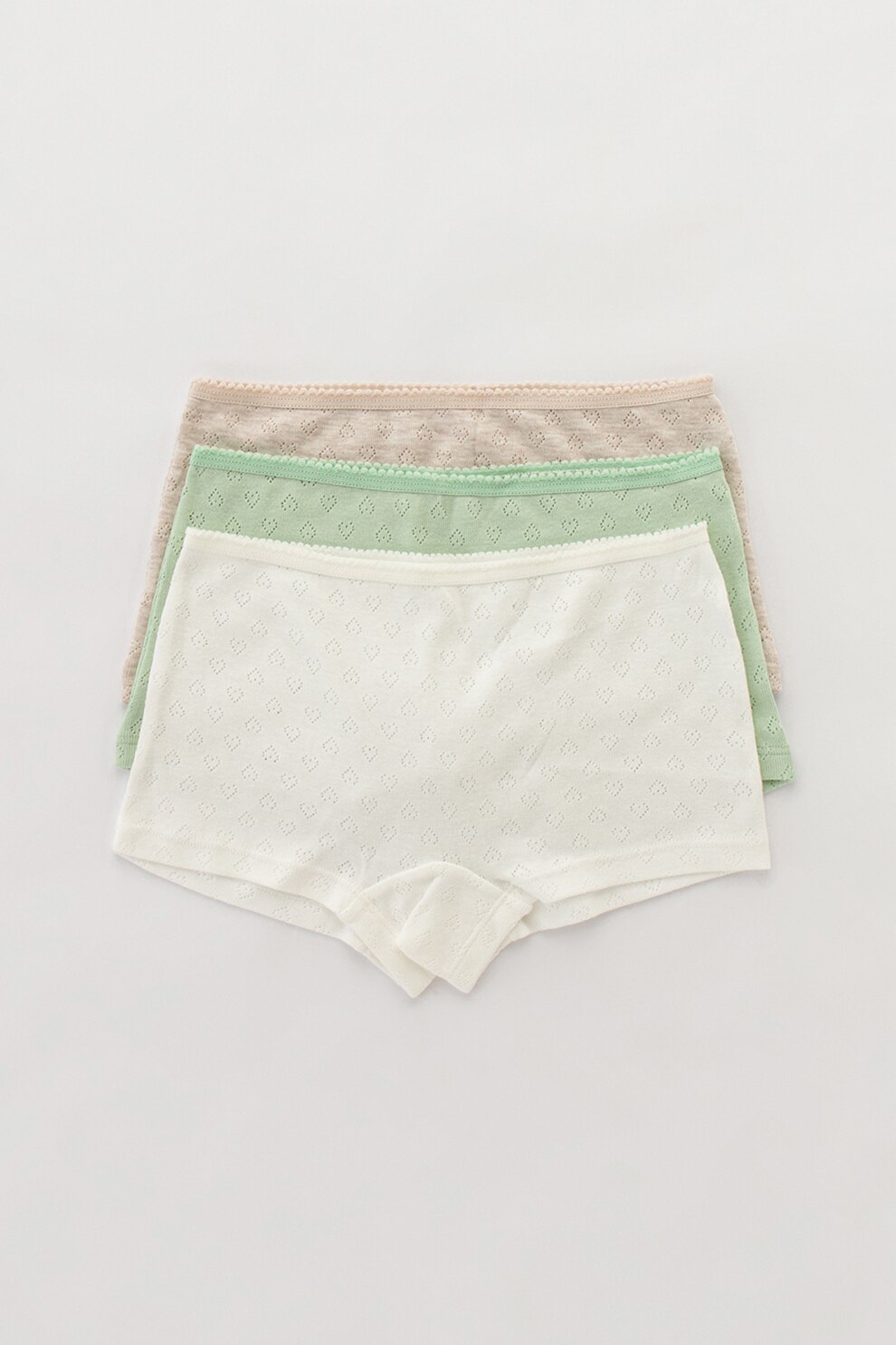 Penti, Set de chiloti hipster cu model cu perforatii - 3 perechi, Verde/Alb