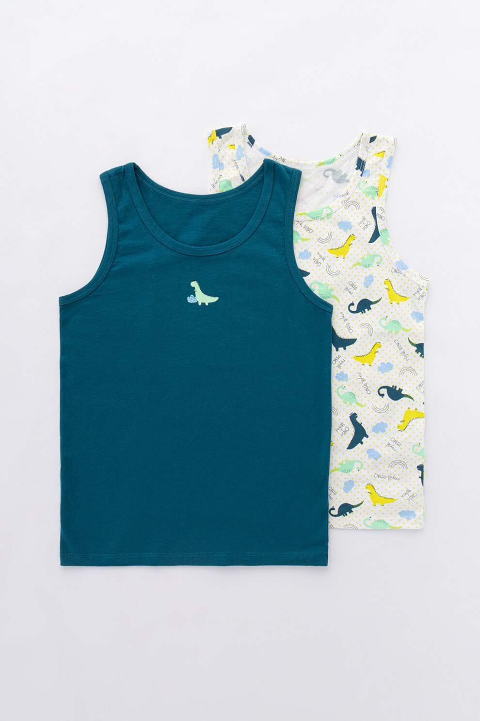 Penti, Set de top-uri cu imprimeu grafic Dino - 2 piese, Albastru/Alb/Galben