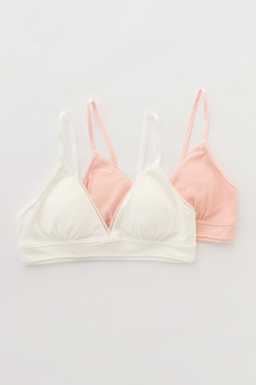 Penti, Set de sutiene cu aspect striat, fara sustinere metalica - 2 piese, Alb/Roz somon Penti, Set de sutiene cu aspect striat, fara sustinere metalica - 2 piese, Alb/Roz somon