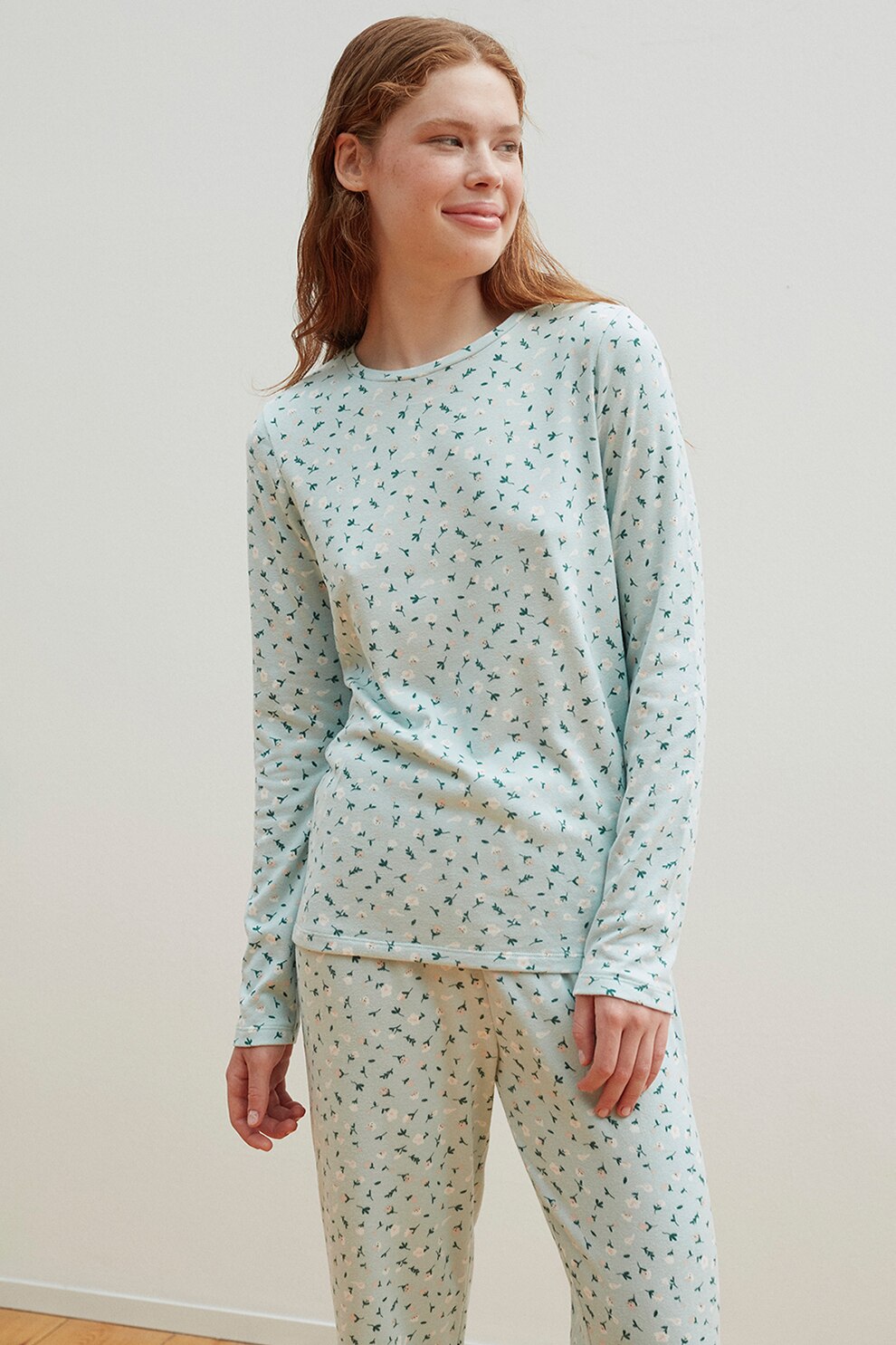 Penti, Pijama cu imprimeu floral Misty Blue, Verde