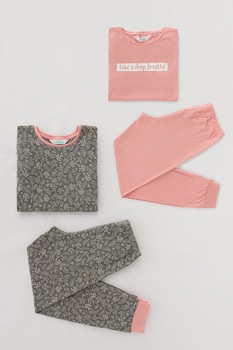 Penti, Set de pijamale cu imprimeu - 4 piese, Gri/Roz Penti, Set de pijamale cu imprimeu - 4 piese, Gri/Roz