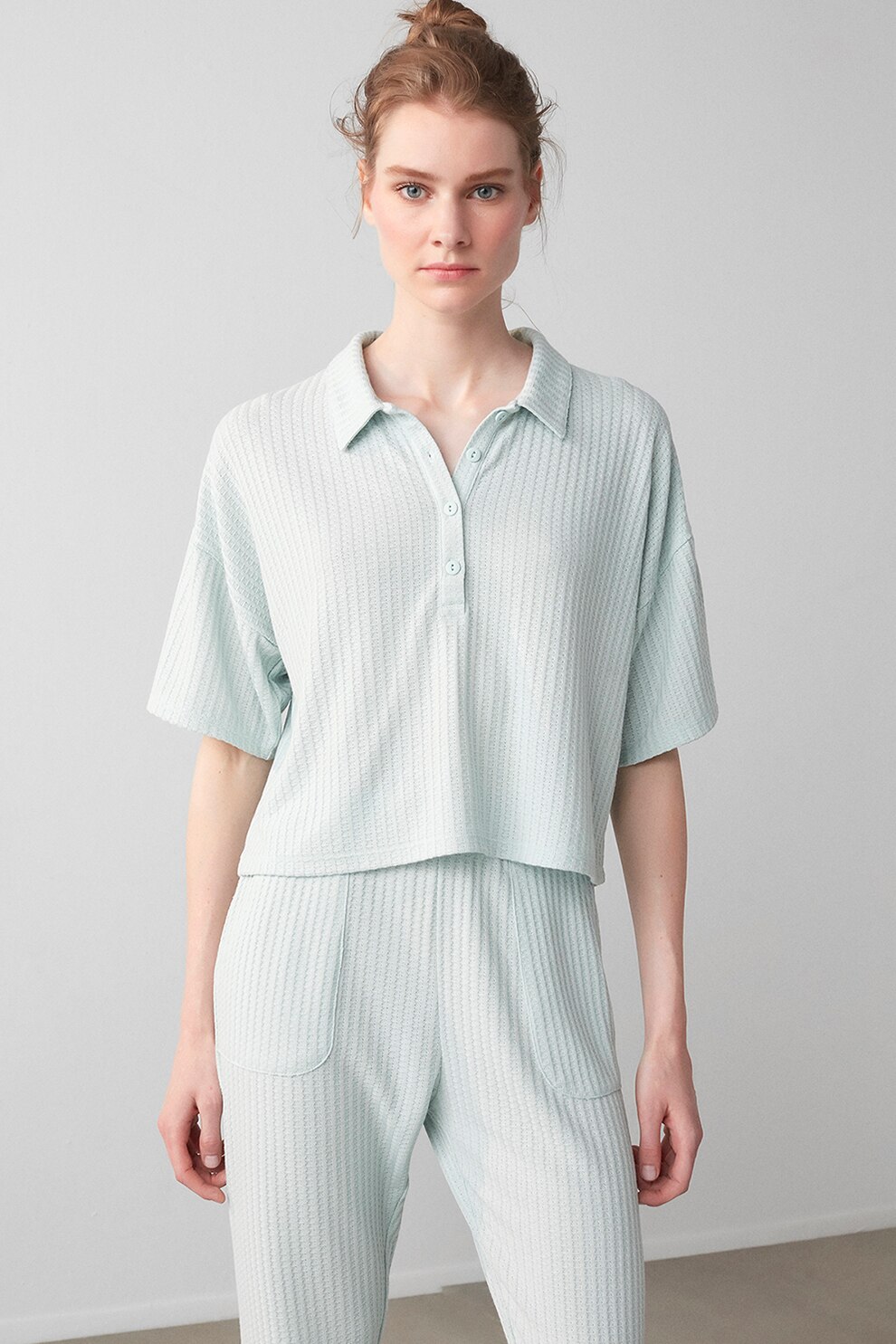 Penti, Bluza de pijama cu maneci cazute, Verde pal