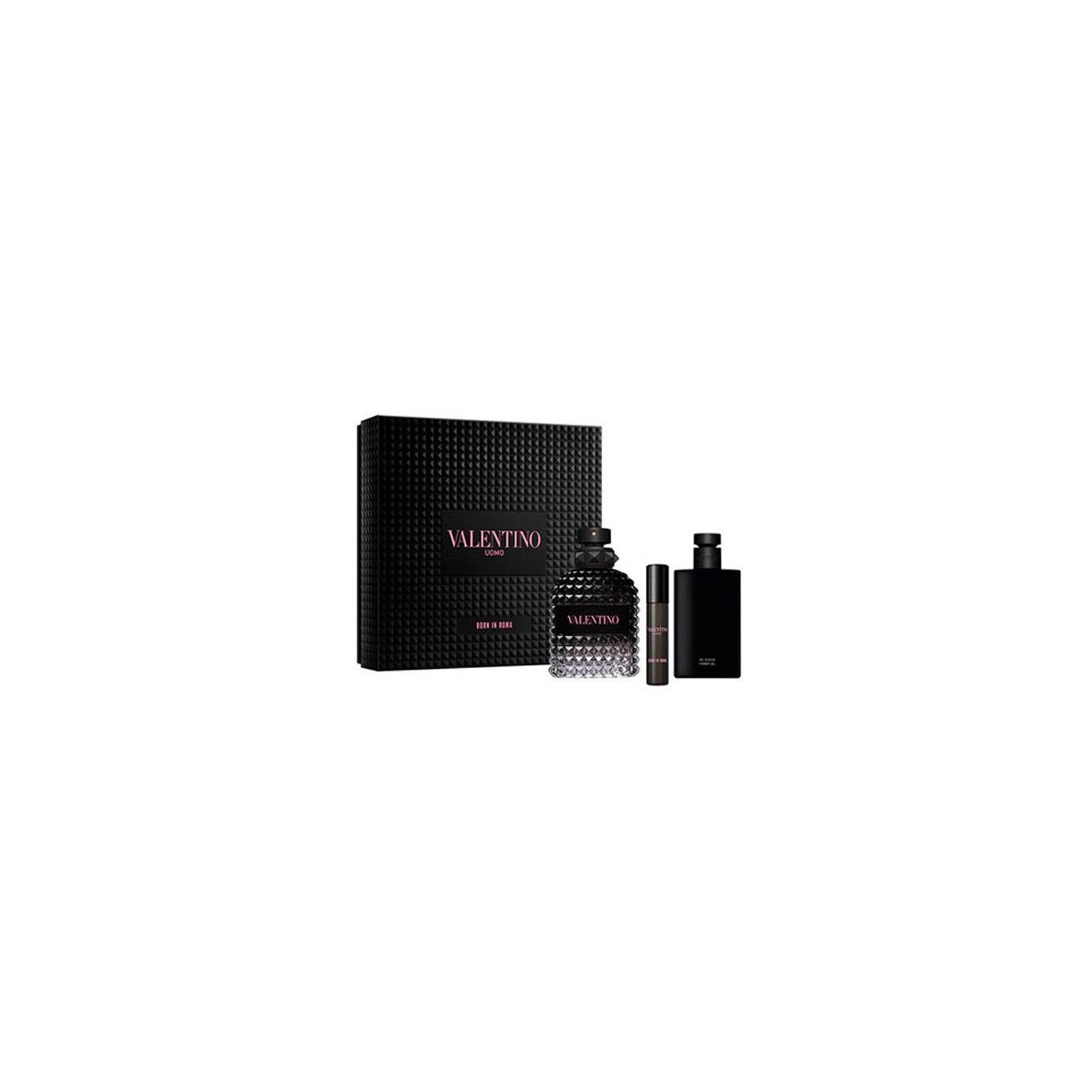 Set pentru barbati Valentino, Uomo Born In Roma, Parfum 100 ml, Apa de toaleta 15 ml, Gel de dus 100 ml