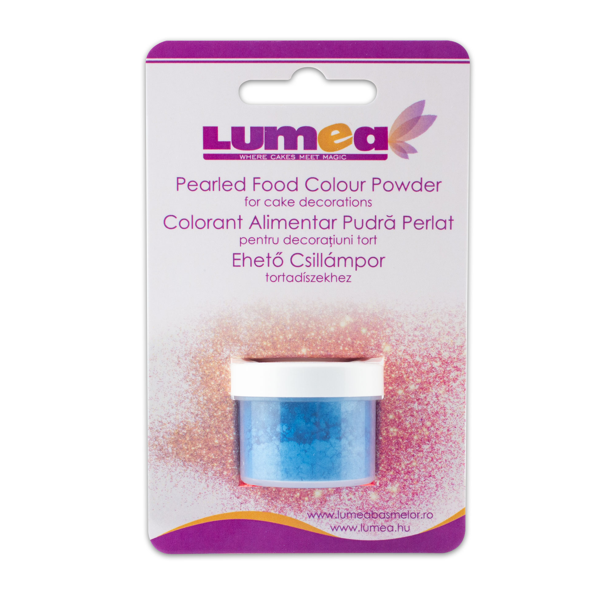 Colorant alimentar pudra de suprafata Albastru glaciar perlat, 2,5g - Lumea Colors