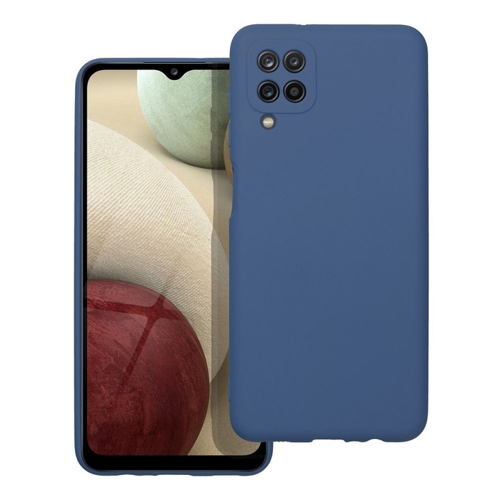Samsung Galaxy A12 / A12 Nacho / M12 kompatibilis szilikon hátlaptok, velúr belsővel, matt, kék, Silicone