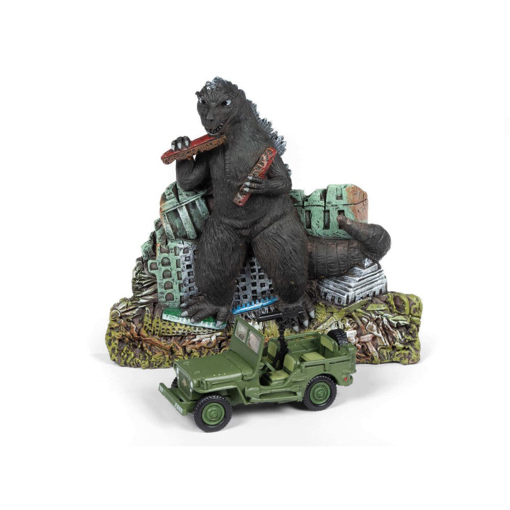 Figurina Willys MB Jeep 1/64 si Diorama Godzilla