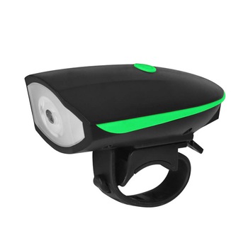 Far bicicleta cu claxon incorporat, reincarcabil USB, 5 tonalitati, 140 dB, culoare verde Far bicicleta cu claxon incorporat, reincarcabil USB, 5 tonalitati, 140 dB, culoare verde