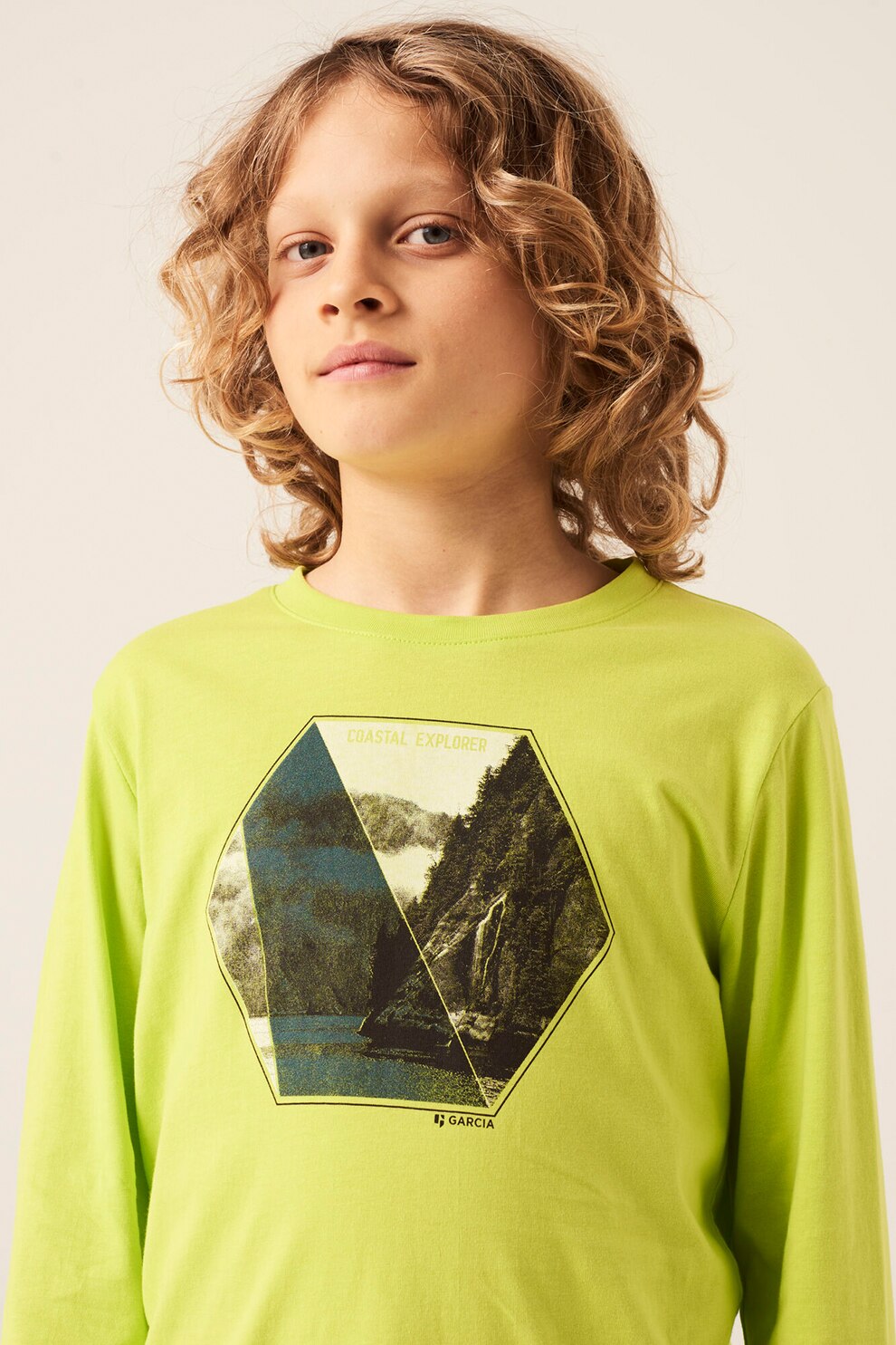 Garcia, Bluza cu decolteu la baza gatului si imprimeu grafic, Verde lime