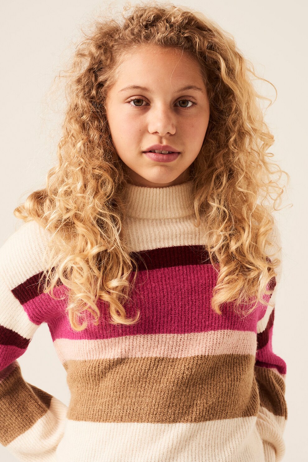 Garcia, Pulover striat in dungi, Alb/Roz/Maro