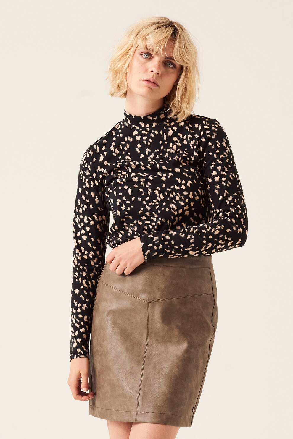 Garcia, Bluza cu imprimeu si guler scurt, Negru/Crem