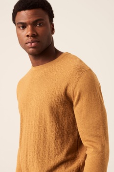 Garcia, Pulover tricotat fin cu decolteu la baza gatului si aspect texturat, Galben mustar Garcia, Pulover tricotat fin cu decolteu la baza gatului si aspect texturat, Galben mustar