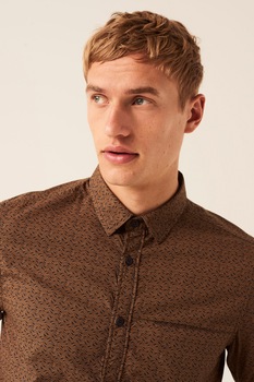 Garcia, Camasa de bumbac cu model herringbone, Maro Garcia, Camasa de bumbac cu model herringbone, Maro